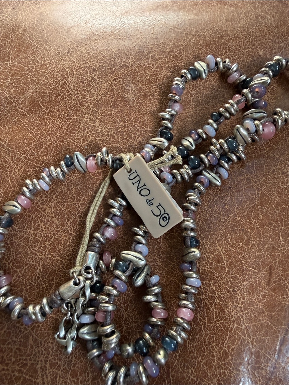 UNO de 50 Pink and Lavender Beaded Necklace with Silver Accents